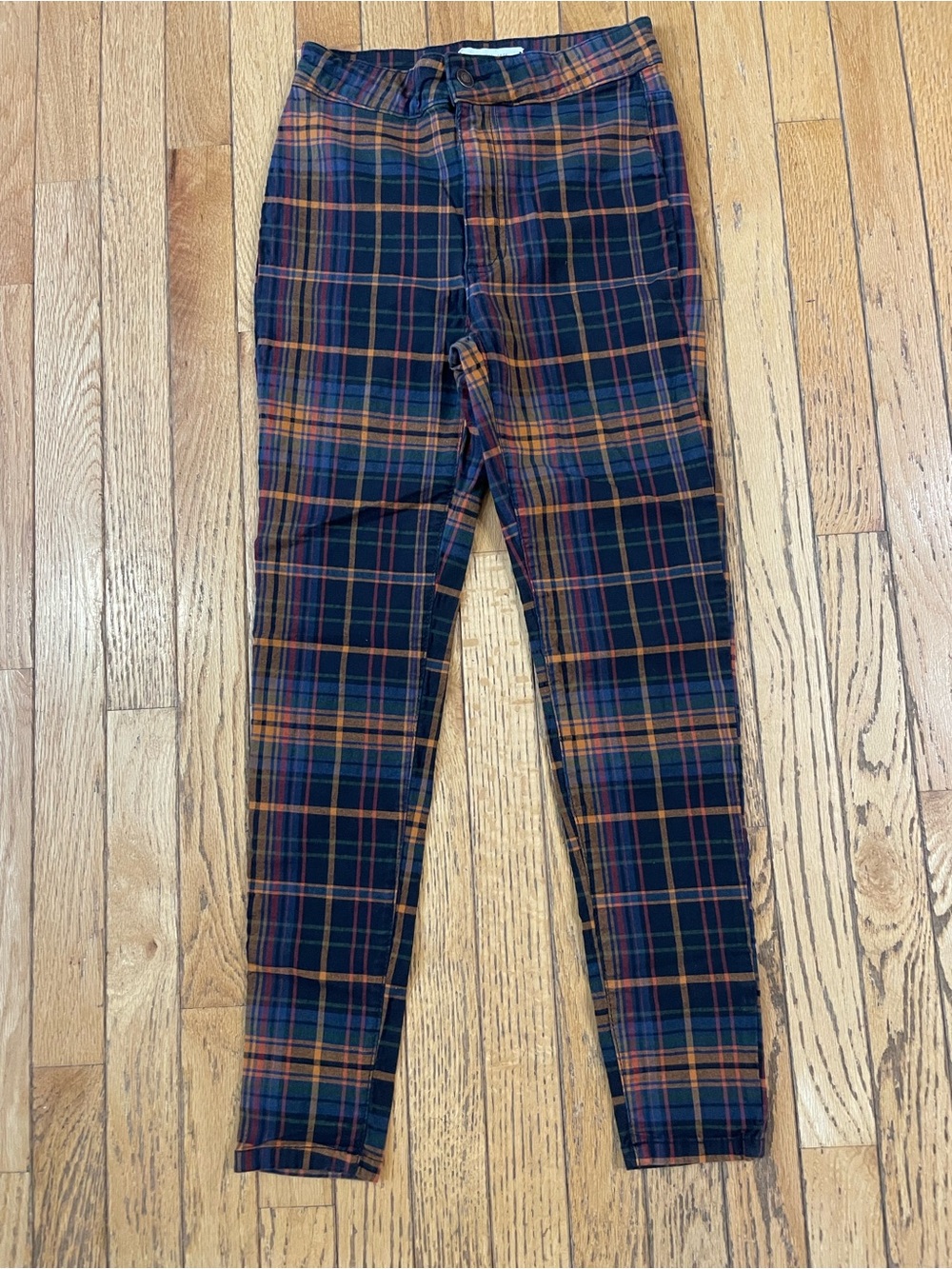 We The Free Navy Plaid Skinny Pants with Orange and Red Windowpane